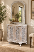 Antique white carved console with mirror - front interior view