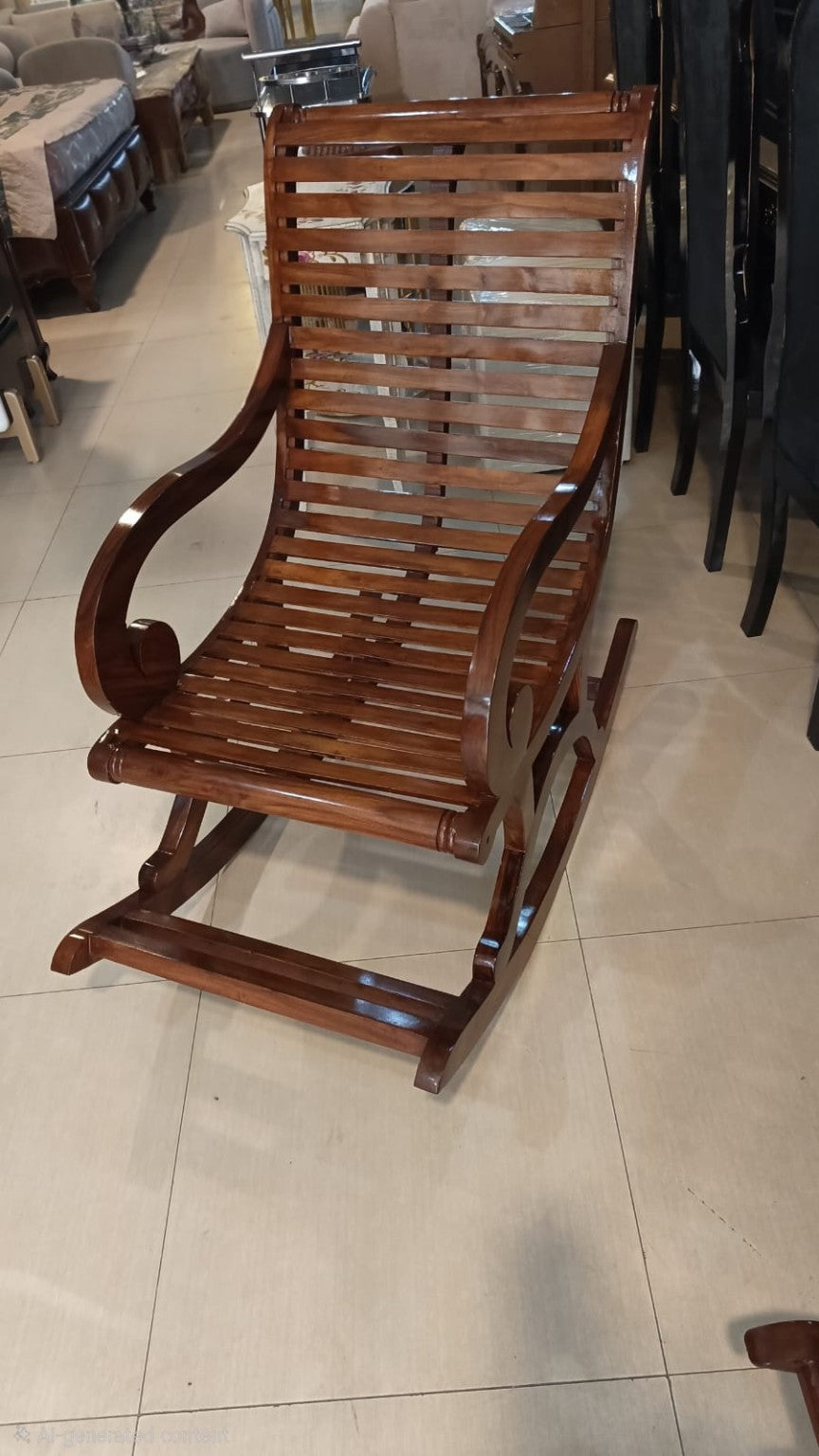 Classic slatted pure Sheesham wood rocking chair by Furniture World