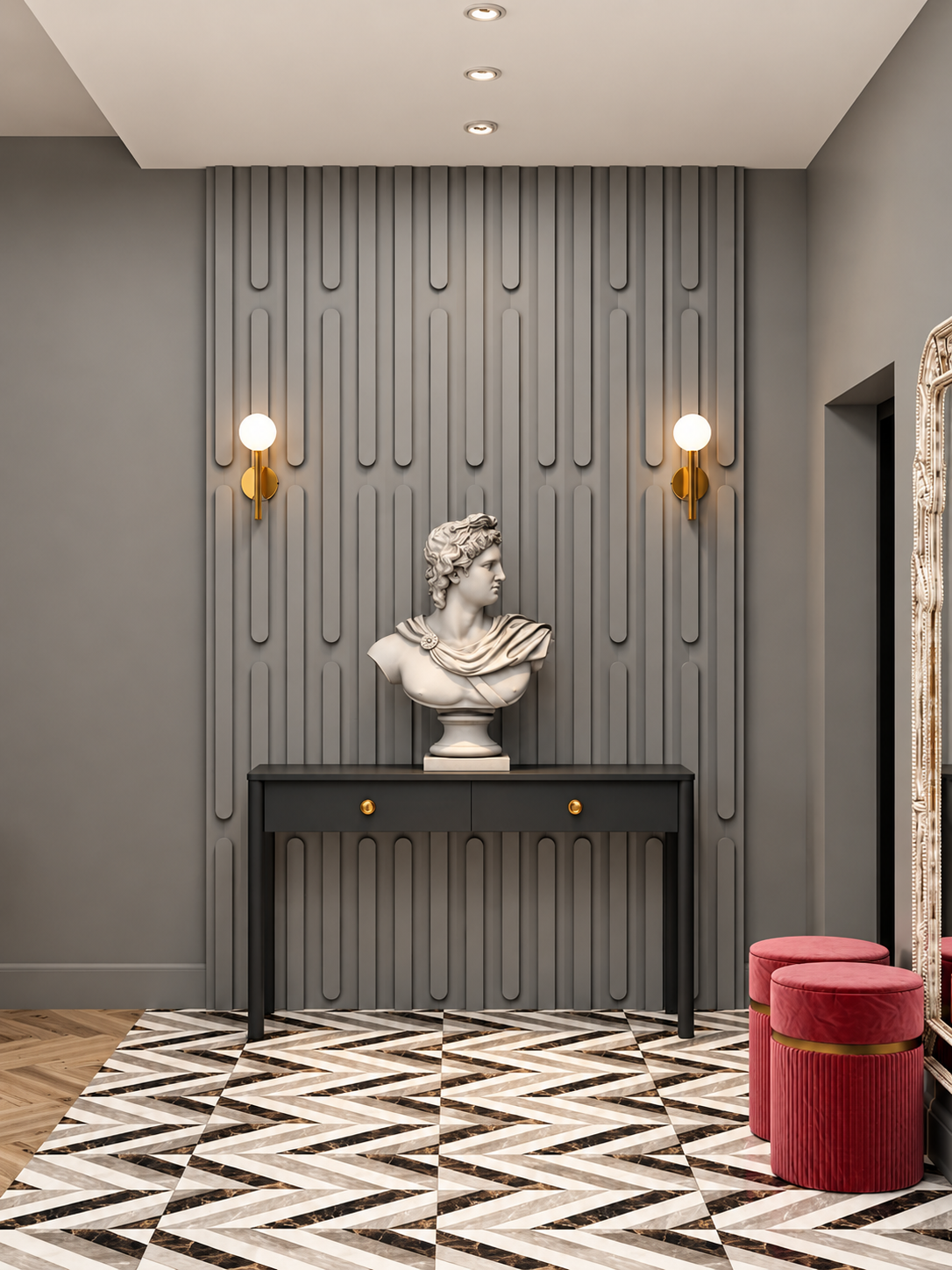 Modern 4 ft two-drawer console base in wood and MDF