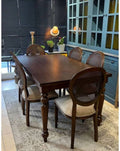 French rattan dining table and chairs in pure Sheesham wood with Sheesham veneer top