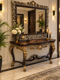 Royal carved pure Sheesham wood console table with matching mirror