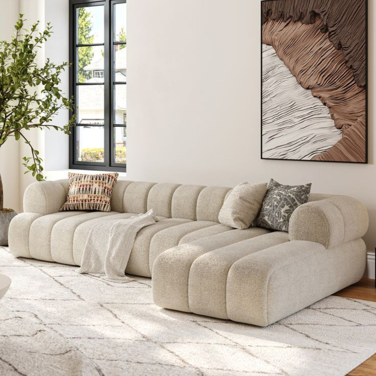 Elara Bouclé 6-Seater L-Shape Sofa with Molty Foam seating